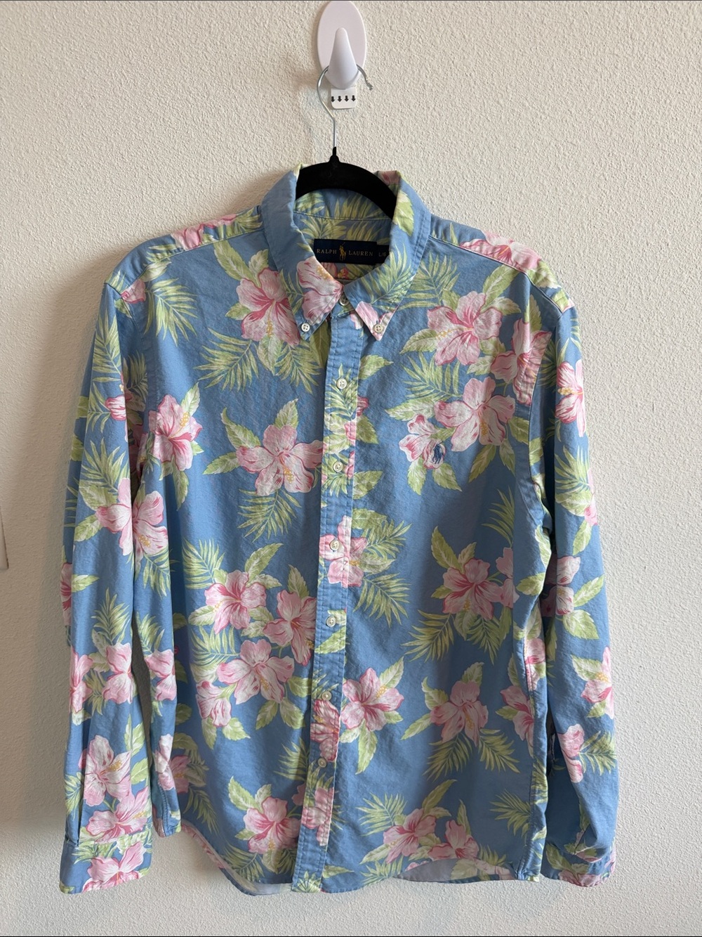 Ralph Lauren L Tropical Hibiscus Floral Hawaiian Button Down Shirt